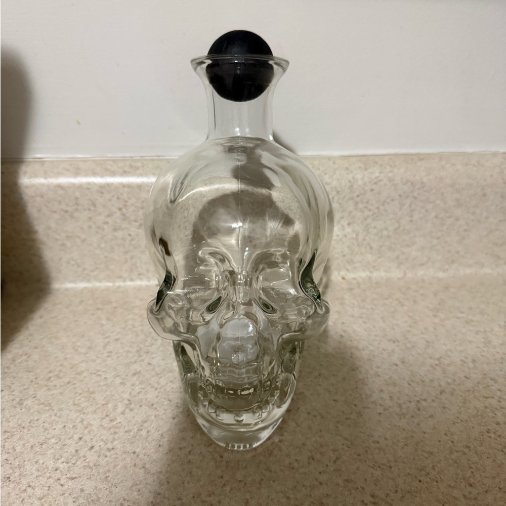 Clear Skull Glass Decanter with Black Stopper